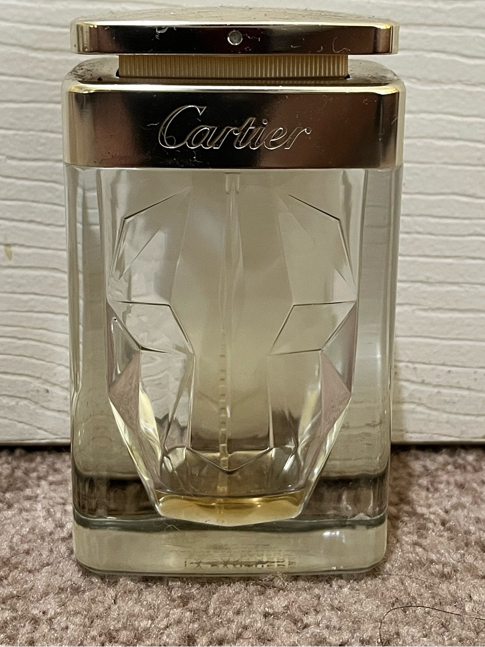 Cartier Clear Faceted Glass Bottle with Gold Trim - La Panthere’ - Please Read